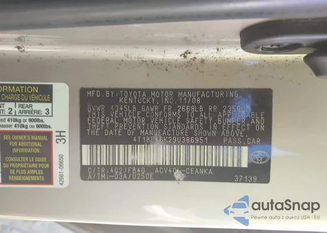 2009 Toyota Camry из США, поврежденный, VIN 4T1BE46K29U386951